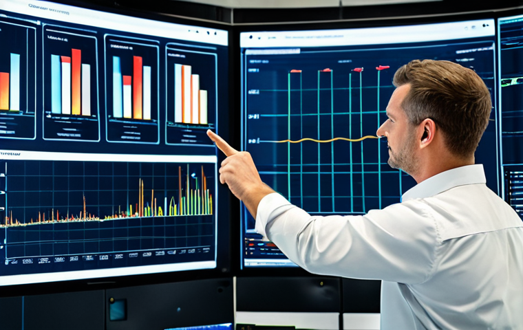 A professional male engineer in a modest work uniform, standing in a sophisticated gas facility control room, observing multiple large digital screens displaying real-time IoT sensor data and AI-driven predictive maintenance analytics. The screens show complex graphs, heat maps, and operational dashboards. The engineer is pointing at a screen, engaged in analysis. Modern, clean, well-lit environment. fully clothed, appropriate attire, safe for work, appropriate content, perfect anatomy, correct proportions, natural pose, well-formed hands, proper finger count, natural body proportions, professional photography, high quality, family-friendly.