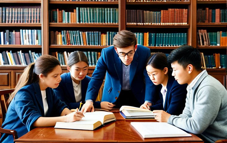 가스 자격증 준비를 위한 스터디 그룹 운영 - **Prompt:** A supportive ガス資格 (Gas Qualification) study group session in a cozy library, friends col...