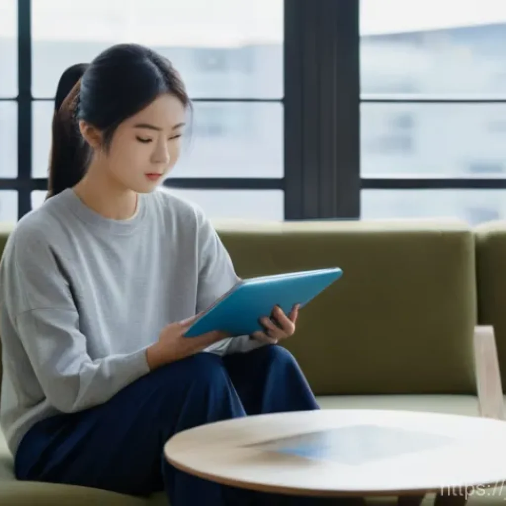 가스 자격증 관련 온라인 강의 장단점 - **Prompt:** A tranquil and focused scene of a young Japanese woman, in her late 20s, comfortably sea...
