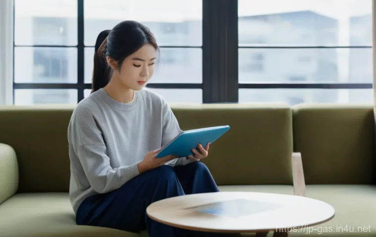 가스 자격증 관련 온라인 강의 장단점 - **Prompt:** A tranquil and focused scene of a young Japanese woman, in her late 20s, comfortably sea...