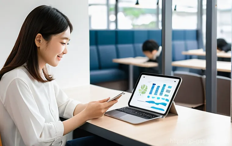 가스 자격증 관련 온라인 강의 장단점 - **Prompt:** A tranquil and focused scene of a young Japanese woman, in her late 20s, comfortably sea...