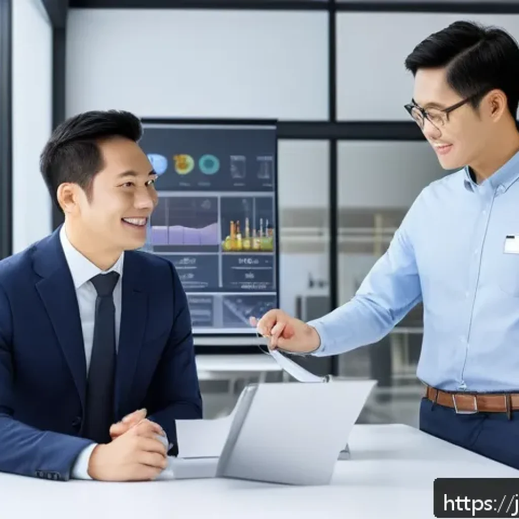 가스 자격증 보유자의 이직 사례 분석 - A modern Japanese office scene featuring a confident male engineer in his 30s wearing smart casual a...
